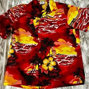 Bold Red Classic Kalena Fashion Hawaiian Made Shirt Aloha Graphic Vacay Cosplay